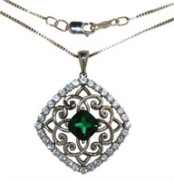 Cushion Cut Antique Style Emerald Necklace