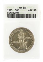 1925 AU58 Lexington Concord Silver Half Dollar KEY