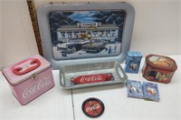 Lot of retro Coca-Cola tins and trays