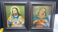 Pair Of Vintage Framed Jesus & Mary Prints 23" X 2