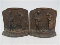 BRONZE PLATED CAST IRON BOOK ENDS FRAMERS PRAYING