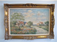 OIL ON CANVAS SIGNED BY A. COTE GOLD GILT FRAME