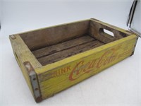 1968 EARLY YELLOW COCA COLA WOODEN CRATE 18"X11.5