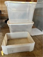 2 Large plastic bins with lids and plastic drawer
