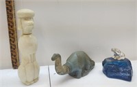 A collection of three animal themed Avon decanters