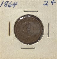 1864 US two cent coin