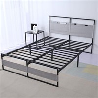 14" Metal Platform Bed Frame - Fabric Headboard, Q