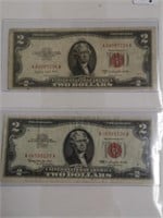 Two $2 USA banknotes 1953, 63