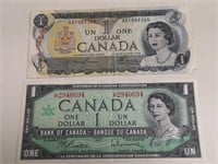 2 Canada $1 bills 1967 (Centennial) & 1973