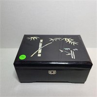 Black Lacquer Jewelry Box W/ Mother of Pearl Inlay