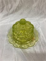 Vaseline Glass Cheese Dish with Lid
