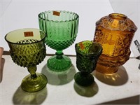 Green glassware  and amber fairy lamp