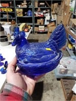 Cobalt blue chicken on the nest