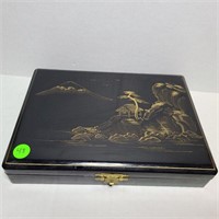 Mid Century Japanese Black Lacquer Jewelry Box