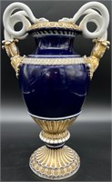 Large Meissen Gilt Cobalt Urn Vase
