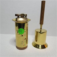 Mid Century Italian Brass Teak Table Lighter, Bell