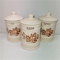 3 Pc Ceramic Canister Set - Tea, Sugar, Coffee