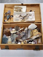 Wood Jewelry Box With Various Crystals And Rocks