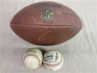 NFL Football And 2 Baseballs