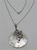 Sterling Silver Necklace W/ Mother Of Pearl