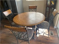 Ornate Oak and Iron Dining Table/4 Chair