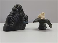 2 Inuit Soapstone Carvings Sculptures