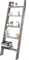 Rustic 5-Tier Wall-Leaning Wood Ladder