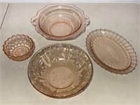 4 Pink Depression Glass Bowls