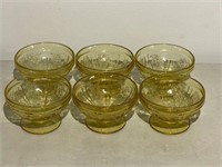6 Yellow Depression Glass Parfait Cups