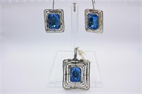 Handmade Silver Blue Sapphire Earrings & Necklace