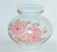 Fenton Signed White & Handpainted Rose Floral