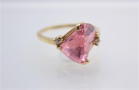 10k YG Pink Stone Accent Diamond Ring