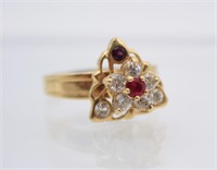 14k Gold Clear & Red Stones Spinner Ring