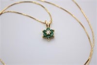 14k Gold Diamond Green Tourmaline Flower Necklace