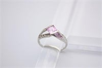 10k WG Pink Sapphire Diamond Accent Bypass Ring