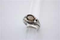 Bezel Faceted Smokey Quartz Sterling Silver Ring