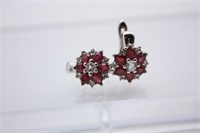 Rhodium Plated Sterling Silver 3ct Ruby Earrings