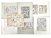 7 Harry Hilson Mixed Media Abstract Drawings 1960s