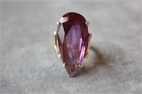Large Purple Pear Sapphire Silver Ring