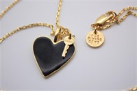 Giving Key "Strength" Black Enamel Heart Necklace
