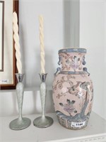 ORIENTAL DECORATIVE VASE AND CANDLE STICK HOLDERS