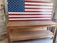 WORK BENCH WITH WOODEN AMERICAN FLAG