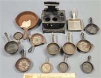Miniature Skillets & Toy Stove Cast Iron