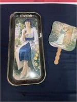 Coca-Cola tray and advertising fan