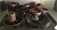 Vintage Ruby Glass Plates, Sherbet, Cramer.