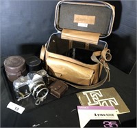 Nikkormat. Vintage Cameras, Lens, Storage Box.