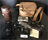 Yashica, Nikon, Olympus Cameras, Lens, Bag.