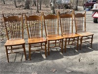 5 -  Matching Oak Pressed Back Chairs