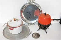 Vintage Cookware, Platters, Enamel Lidded Pot