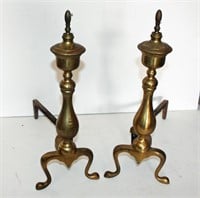Pair of Brass Fireplace Andirons 20"H